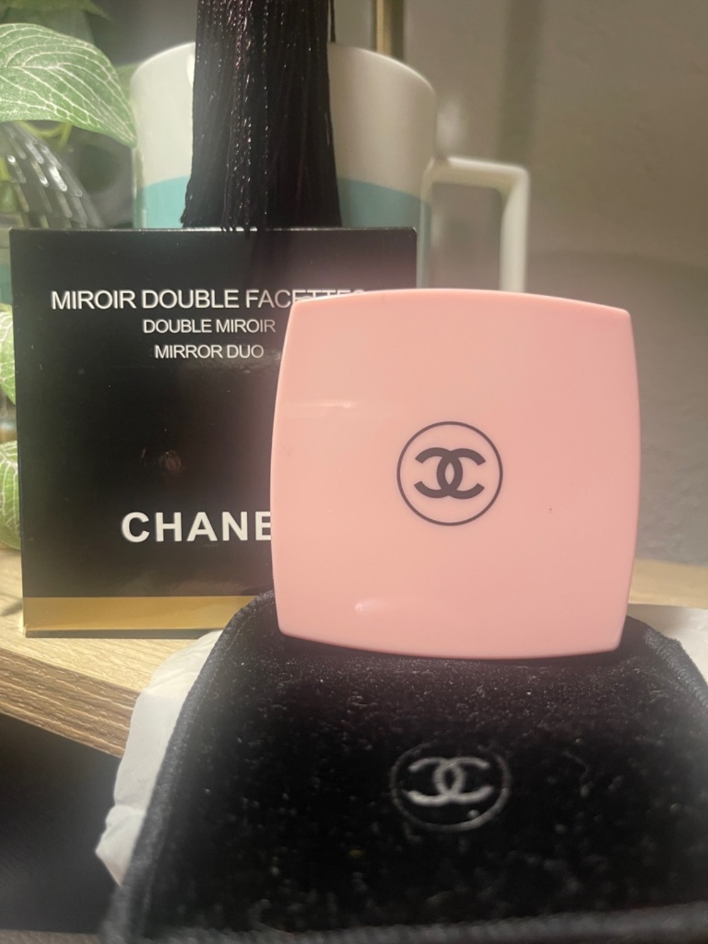 CHANEL Pink Double Mirror Compact with CC Logo
